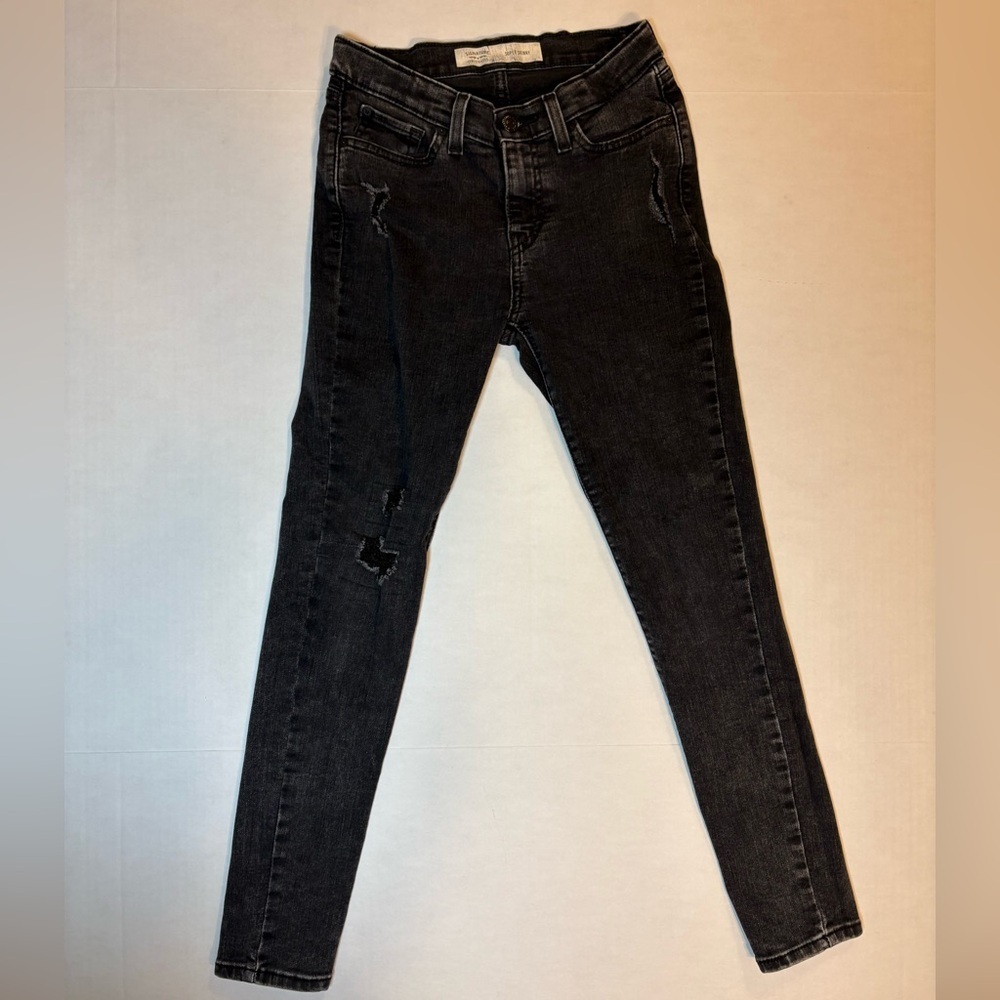 Levi’s Signature Super Skinny black distressed jeans girls size 12
